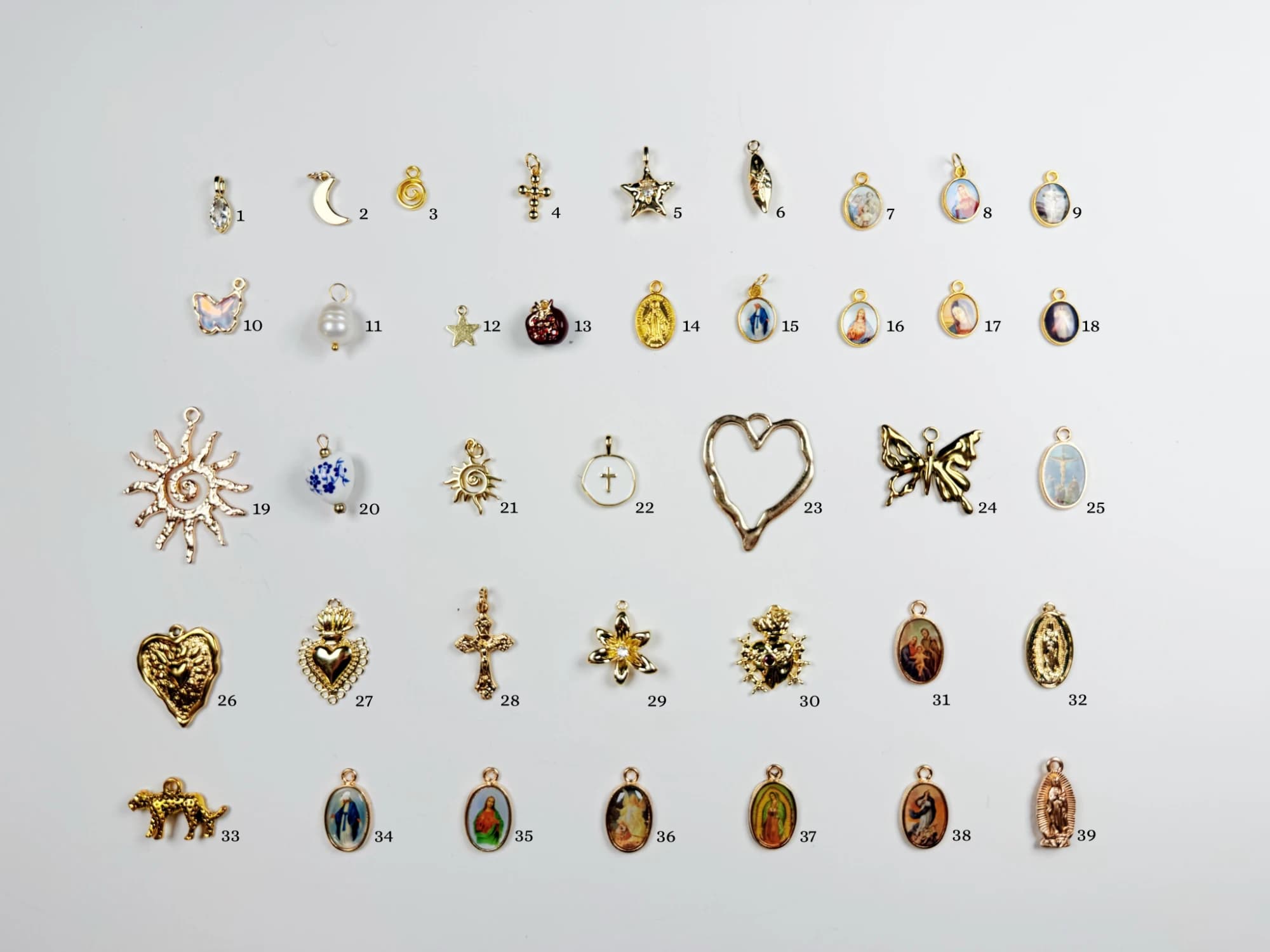 Fatima's gold charms, each one numbered